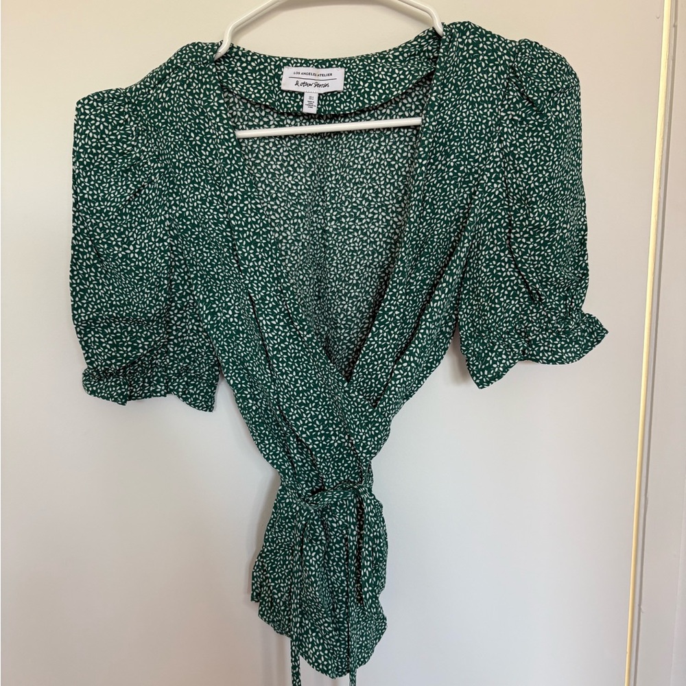 & Other Stories Green Floral Wrap Top